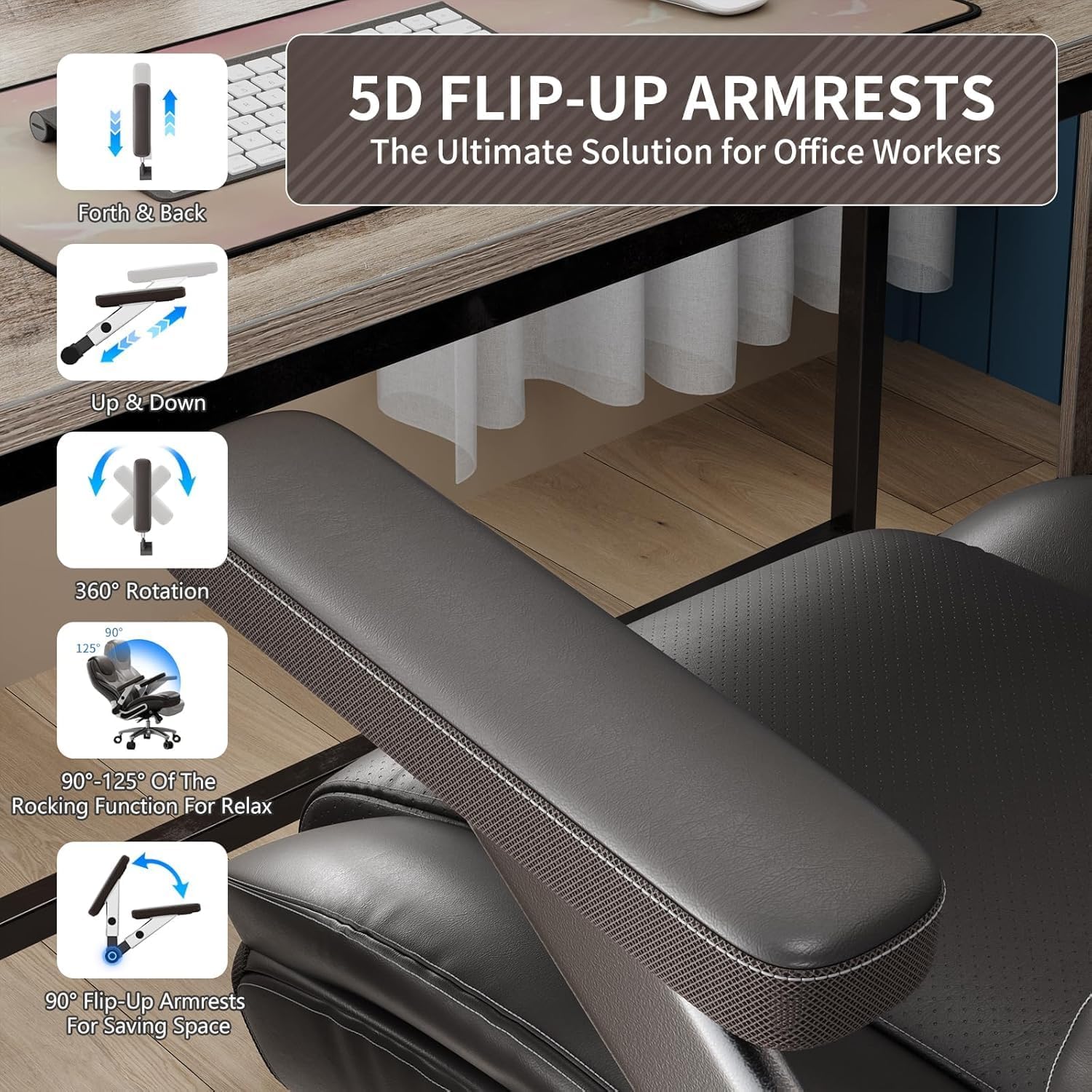 Big and Tall Office Chair with 5D Arms, Fabric & PU Leather Heavy Duty Desk Chair, Adjustable Lumbar Support & Height, Tilt Function, High Back Ergonomic Executive Computer Chair