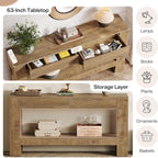 Tribesigns 63 Inch Entryway Table with 2 Drawers, Farmhouse Console Table with Storage Shelf, Long Sofa Table Behind Couch for Living Room, Hallway, Foyer, Brown