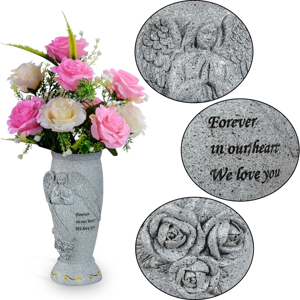 Cemetery Vase, Memorial Grave Vase with Ground Spikes, Angel Vases for Artificial Flowers, Grave Flowers Holder for Cemetery Headstone (2Pcs)