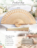 Personalized Fans for Wedding - Handheld Foldable Wooden Fans with Tassels and Organza Bags Custom Wedding Favors for Guests, Eco-Friendly Bulk Bridal Party Gifts (50)