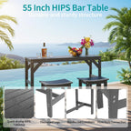 HIPS Outdoor Patio Bar Table, All Weather HIPS Table for Outside, 55" Rectangular High Top Table for Poolside, Patio, Balcony, Deck (Black, Bar Table)
