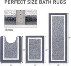 Pauwer Bathroom Rugs Set 3 Piece Non Slip Washable, Plush Absorbent Microfiber Bath Mat Shower Rug Runner Quick Dry, Super Soft U Shaped Toilet Mats Floor Carpet, Dark Grey