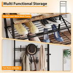 Jojoka Coat Rack Hall Tree with Shoe Storage Bench, 4-in-1 Entryway Organizer with 10 Hooks & 3-Tier Shoe Rack, Sturdy Metal Frame Freestanding Storage Unit for Hallway (Brown-Double Row, 25.2in)