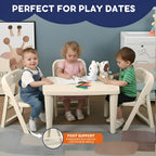 Giggle & Play 2 Pack of Kids Folding Chair with Backrest - Lightweight, Portable Toddler Chair for Indoor, Outdoor, Playroom & Classroom (Beige)