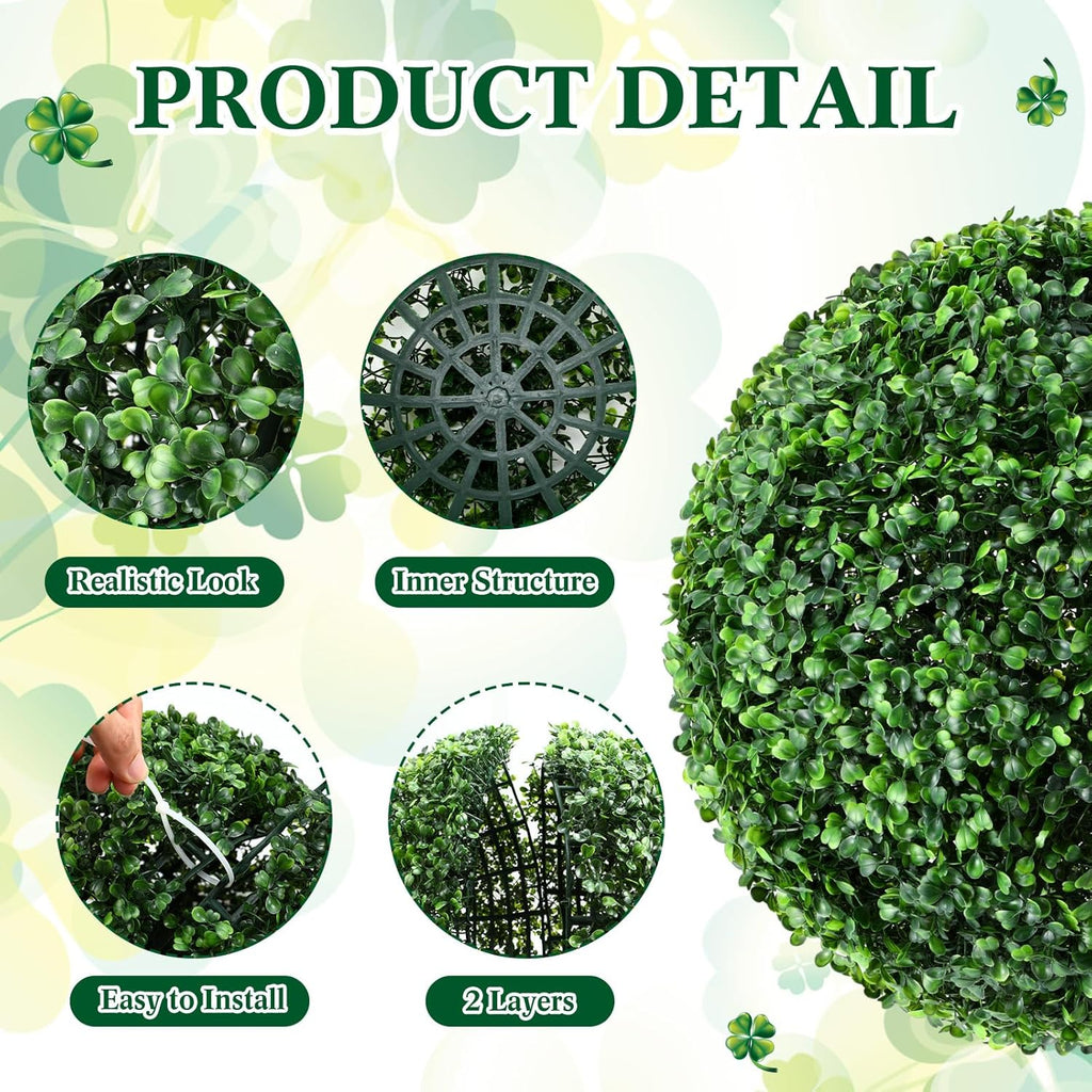 Hotop 2 Pcs 9 Inch Artificial Plant Topiary Ball 4 Layers Garden Spheres Boxwood Balls Artificial Topiaries Spheres Decorative Plants for Backyard, Balcony, Garden, Indoor Outdoor Decor(Green)