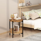 AWQM 3 Pieces Coffee Table Set for Living Room, 2 Tier Round Rattan Coffee End Side Table, Boho Living Room Table Set with Metal Frame for Bedroom Office