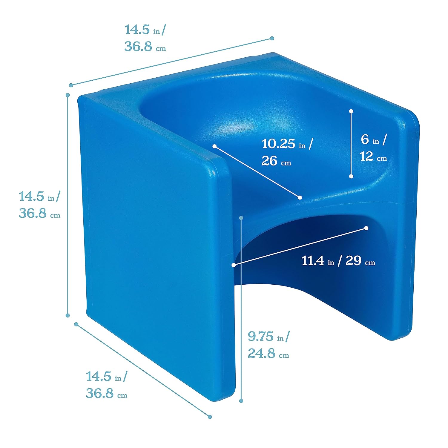 ECR4Kids Tri-Me Indoor/Outdoor 3-in-1 Plastic Multipurpose Cube Chair, Flexible Seating, Blue