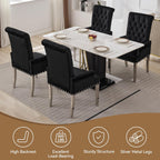 WUTUTUEE Velvet Dining Chair with Arms, Upholstered Tufted High Back Dining Room Chairs, Accent Armchair with Chrome Leg and Nailhead Trim, Kitchen Dining Living Room, Black