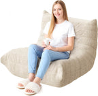 WLIVE Bean Bag Chair for Adults, Teddy Fleece Togo Chair, Giant, Memory Foam, for Living Room and Bedroom, Single, Beige