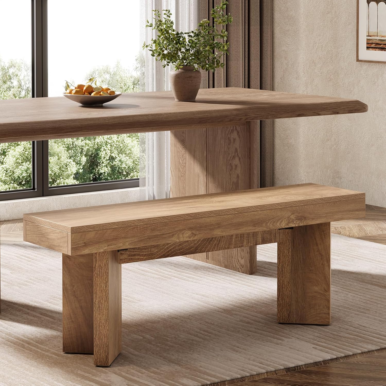 Tribesigns Farmhouse Wooden Dining Bench, 47" Indoor Entryway Bench with Sturdy Frame for Dining Room, Livingroom, Hallway, End of Bed (Rustic Brown)