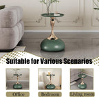 Green Round Side Table for Small Spaces, Small End Table with Metal Pedestal, Minimalist Corner Accent Table for Sofa, Bedroom, Living Room, Easy Assembly