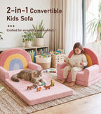 little dove Extra Wide Soft Kids Couch Fold Out, 2-in-1 Kids Couch, Convertible Kid Sofa, Kid Furniture for Playroom, Ideal Gifts for Boys & Girls Ages 3+, Pink