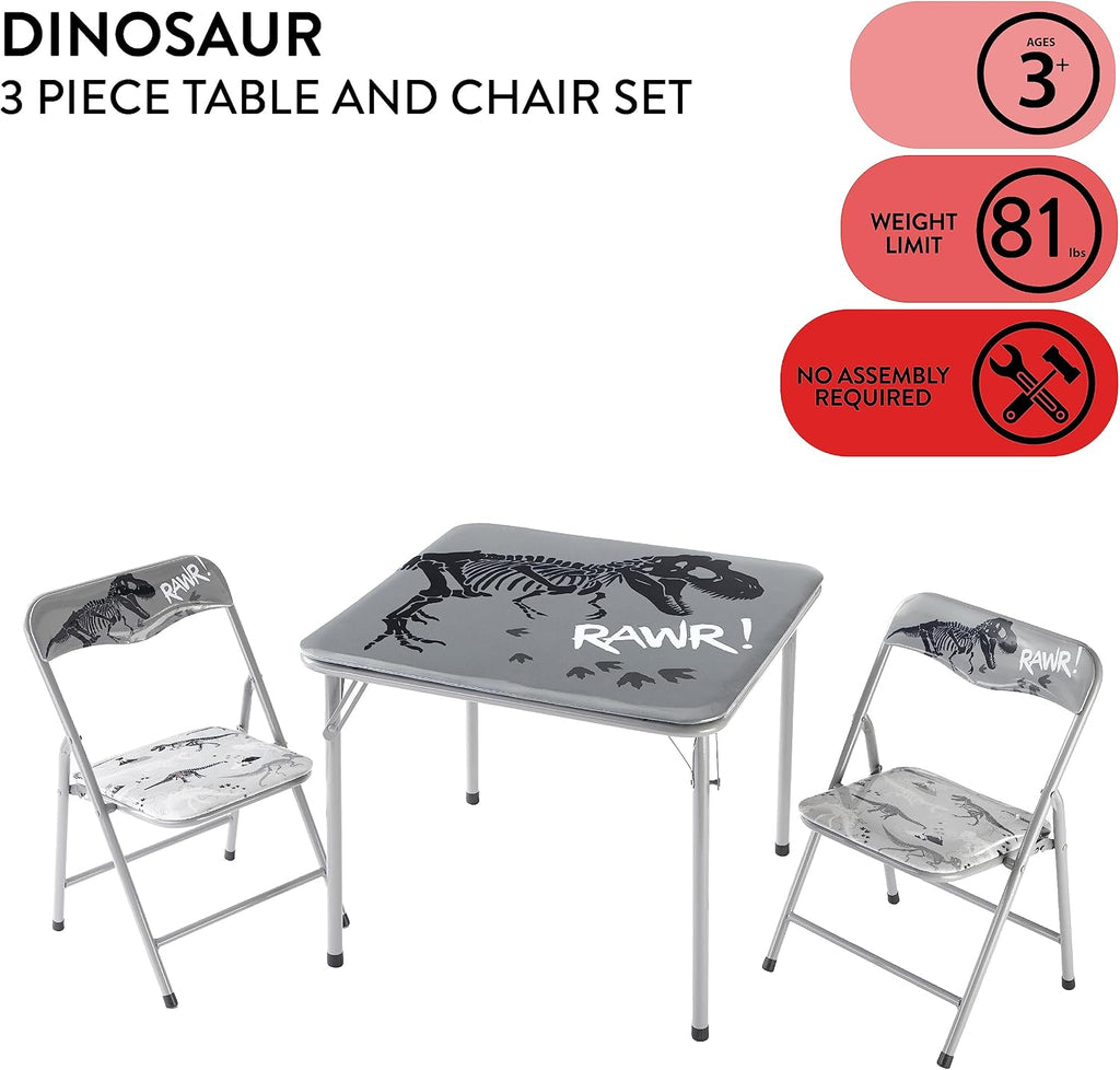 Heritage Kids Dinosaur 3 Piece Table and Chair Set, Grey