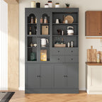 75" Tall Kitchen Pantry Cabinet, Blue Kitchen Storage Cabinets with Doors & Adjustable Shelves, Freestanding Pantry Cabinet with Drawers, Pantry Cupboard for Dining Room Living Room (Gray, 75inch)