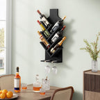FAVOOSTY Wine Rack Wall Mounted for 6 Wine Bottles, Wall Racks for Wine Bottles Display and Storage with Glass Holder, Wood Wine Rack for Living Room, Dining Room, Wine Cellar, Bar (Black)