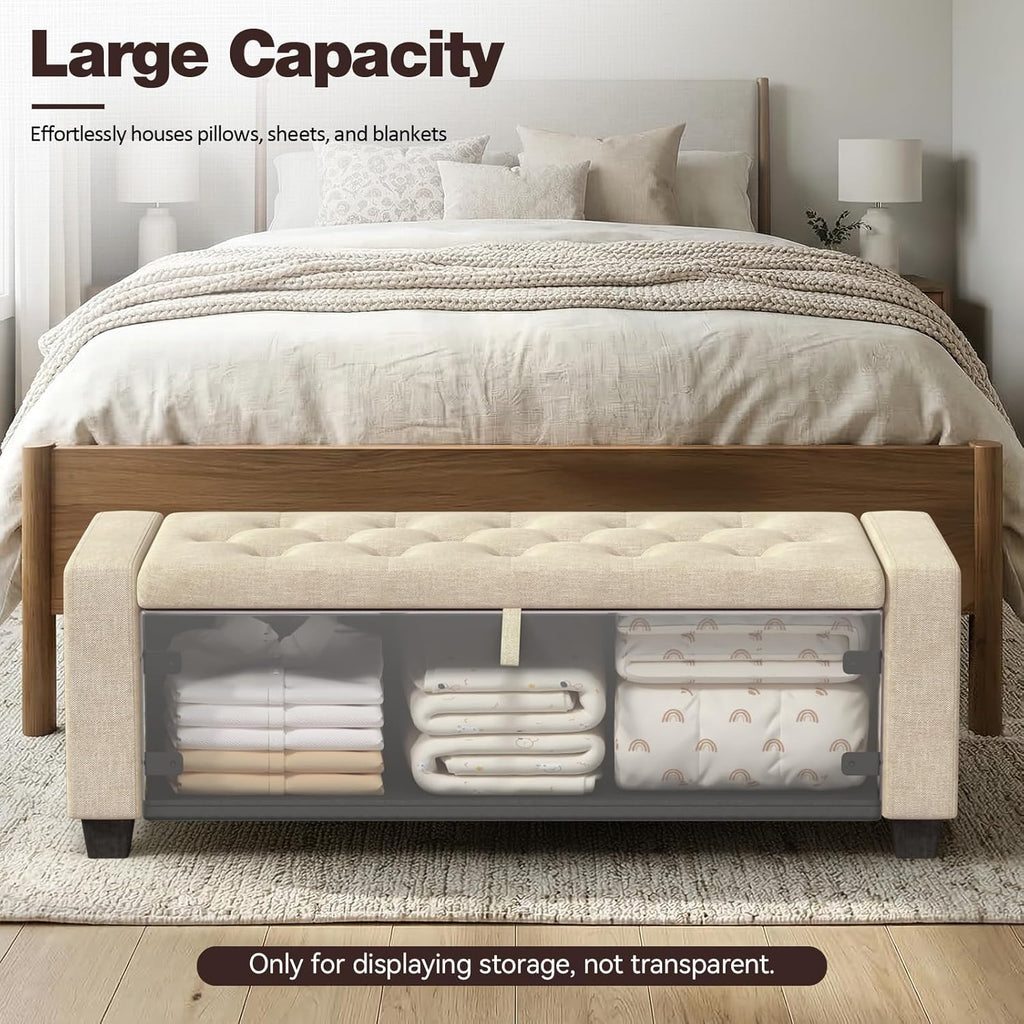 Storage Ottoman Bench, 50" End of Bed Bench with Legs,Storage Chest with Safety Hinge, Modern Entryway Benchs for Living Room, Bedroom, Entryway, Beige