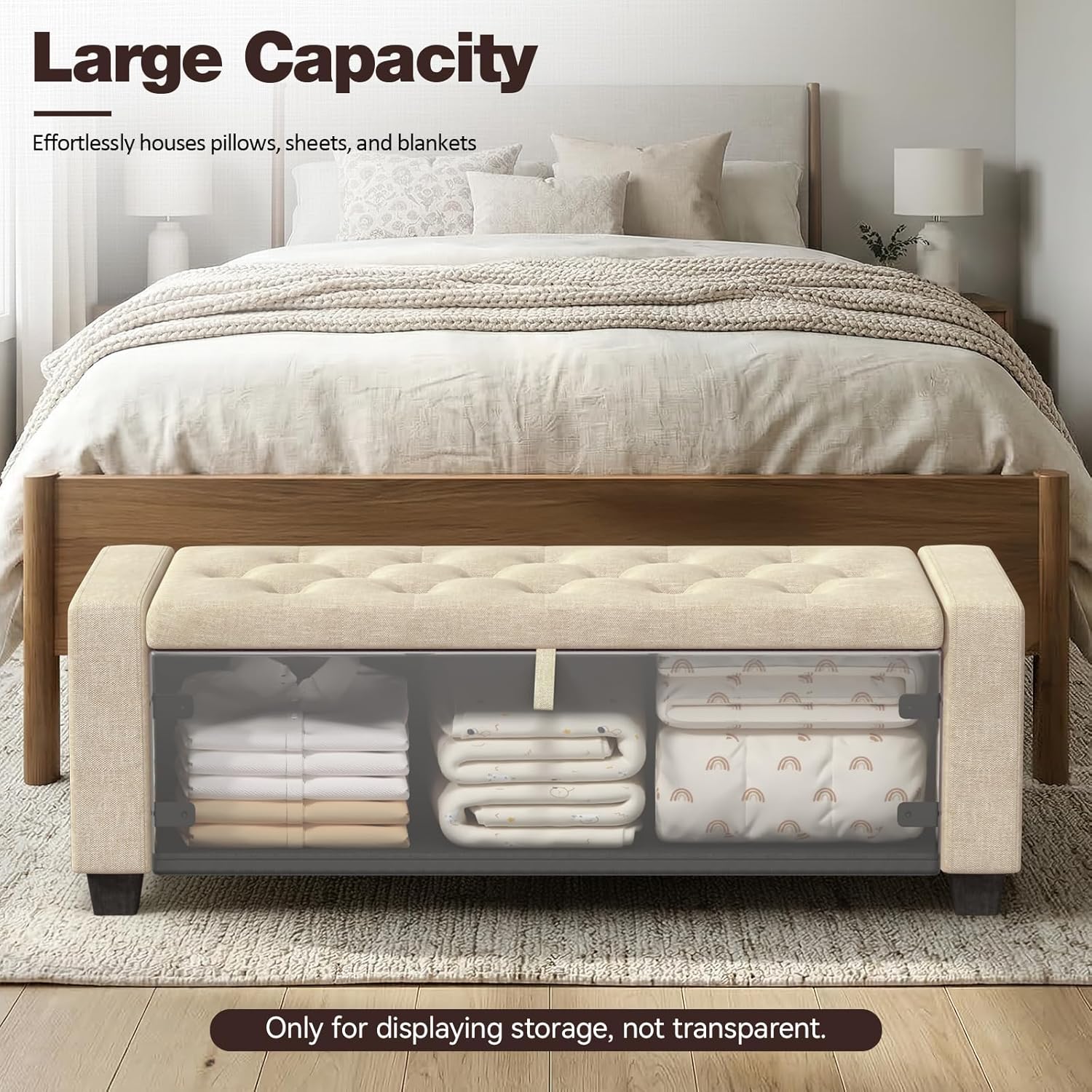 Storage Ottoman Bench, 50" End of Bed Bench with Legs,Storage Chest with Safety Hinge, Modern Entryway Benchs for Living Room, Bedroom, Entryway, Beige