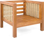 Outdoor Club Chair Set of 2 — Acacia Wood Frame, Wicker Armrests & Beige Cushions, 400 lbs Capacity, for Patio Garden Backyard
