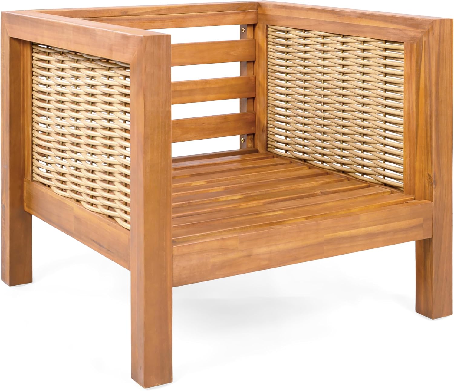 Outdoor Club Chair Set of 2 — Acacia Wood Frame, Wicker Armrests & Beige Cushions, 400 lbs Capacity, for Patio Garden Backyard