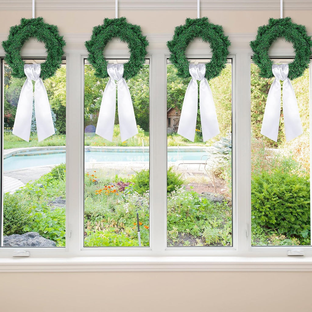 VitalCozy 4 Pcs Wreath Sash for Front Door Blank Wreath Sash Accessories Embroidery Plain Blanks for Embroidery Monogram Party Farmhouse Indoor Outdoor Wedding Decor (4.49" X 56.30",White)
