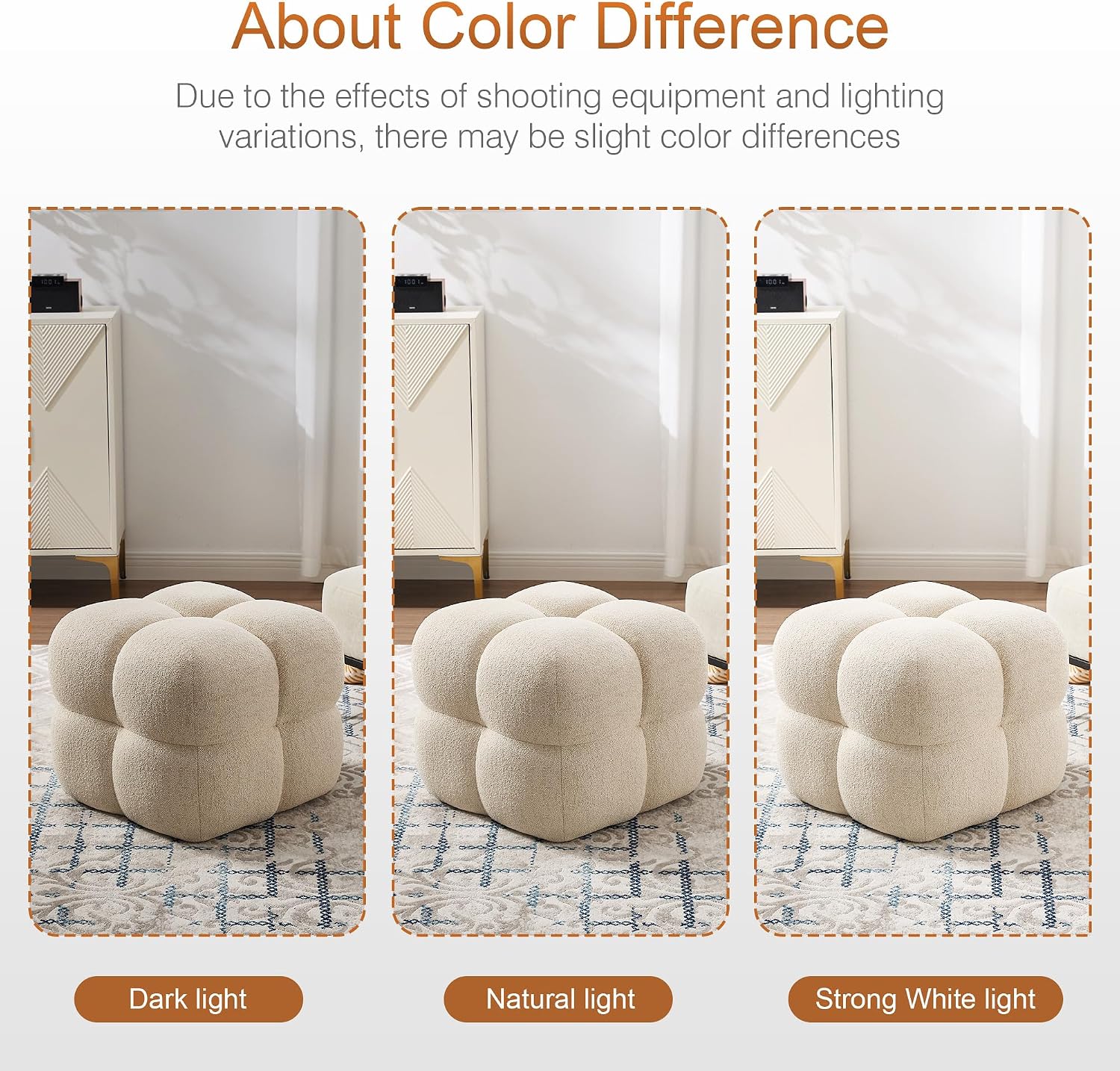 Zesthouse Square Pouf Ottomans Set of 2, Modern Backless Vanity Chair for Bedroom, Beige Linen Foot Rest for Couch, Upholstered Tufted Footstool, Poofy Fabric Ottoman Coffee Table for Living Room