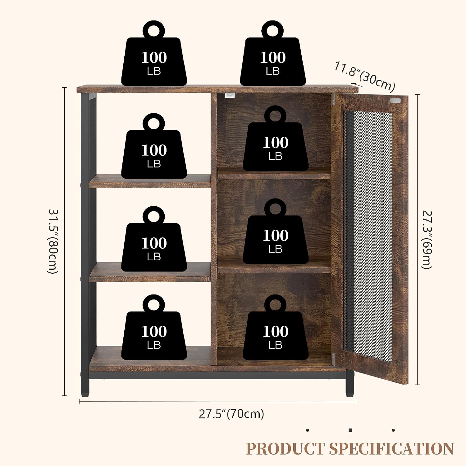 LVSOMT Mini Coffee Bar Cabinet for Home Kitchen, 27.5'' Coffee Stand Station with Adjustable Shelves & Door, Farmhouse Sideboard Buffet for Small Space, Dining Room, Living Room, Industrial Brown