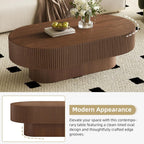 Merax Modern Oval Coffee Table with Sturdy Base, Wood Minimalist Fluted Center End Tables for Living Room Reception Room, Easy Assemble,Walnut
