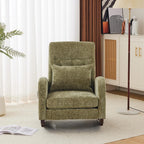 VINGLI Chenille Low Seat Rocking Chair,Upholstered Nursery Glider Chair with Side Pockets,Accent Arm Chair with High Backrest,Comfy Head Rest,Solid Wood,for Living Room Bedroom Balcony,Olive Green