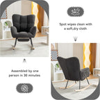Modern Teddy Fabric Leisure Rocking Chair with Adjustable Footstool, High Backrest, Storage Pocket On The Right Side, Nursery Rocking Chair for Living Room, Bedroom, Nursing Room, Gray
