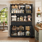 FACBOTALL Tall Kitchen Pantry Cabinet, Farmhouse Food Pantry Cabinet with Doors and Adjustable Shelves, Kitchen Hutch with Countertop and Microwave Stand for Dining Room, Living Room, Black