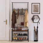 Alkmaar Entryway Bench with Coat Rack, Retro Brown, Made of Engineered Wood, 23.5" L x 11.8" W x 70.7" H