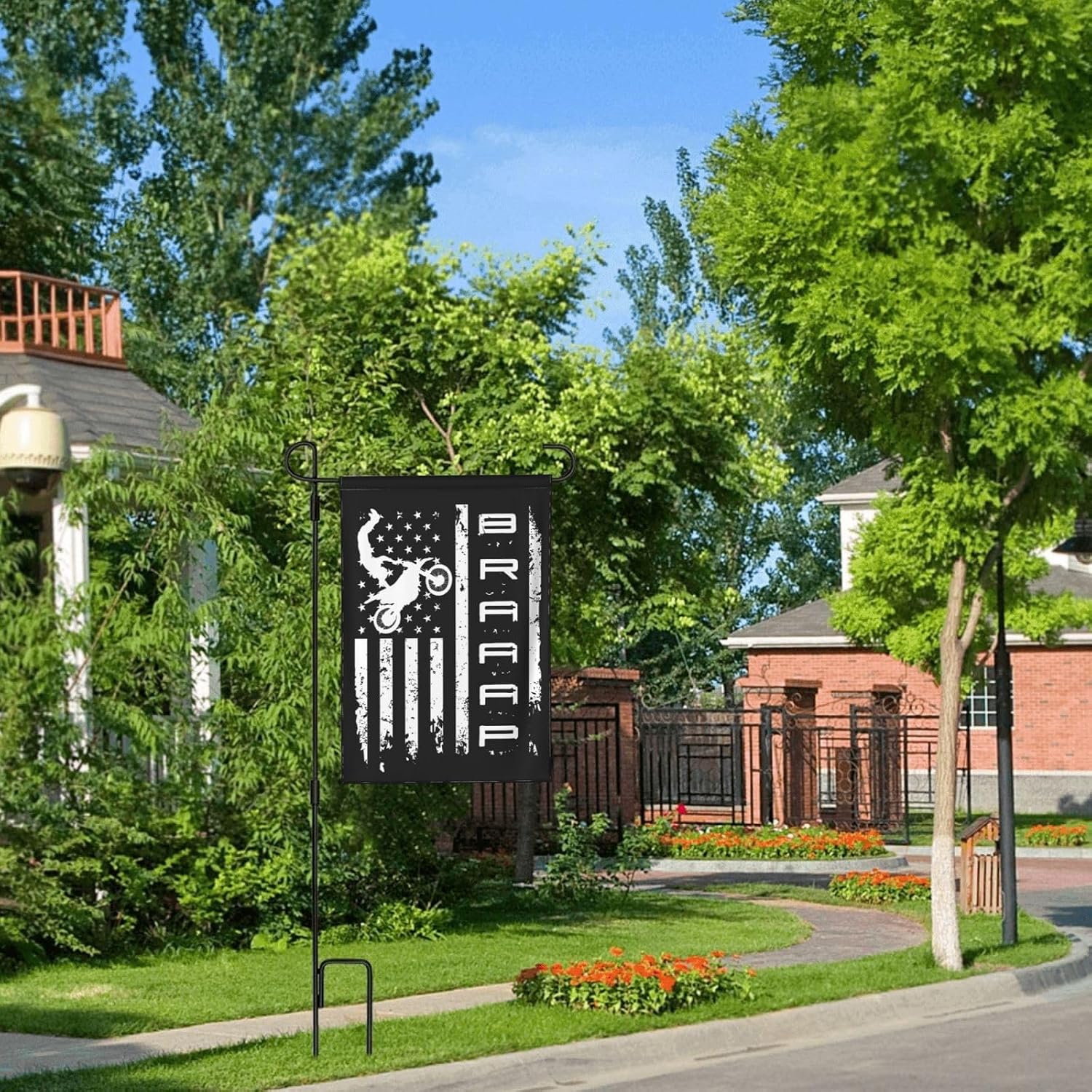 Braaap Motocross Dirt Bike American Garden Flag 28x40 Inch Outdoor Decoration Banner House Flags Yard Farmhouse Garden Deco Indoor Sign