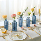 ComSaf Glass Bud Vases Set of 12, Small Diamond Bud Vases in Bulk, Mini Flowers Vases for Centerpieces, Vintage Decor Centerpiece for Table, Wedding Recepetion, Home, Housewarming Gift (Grey Blue)