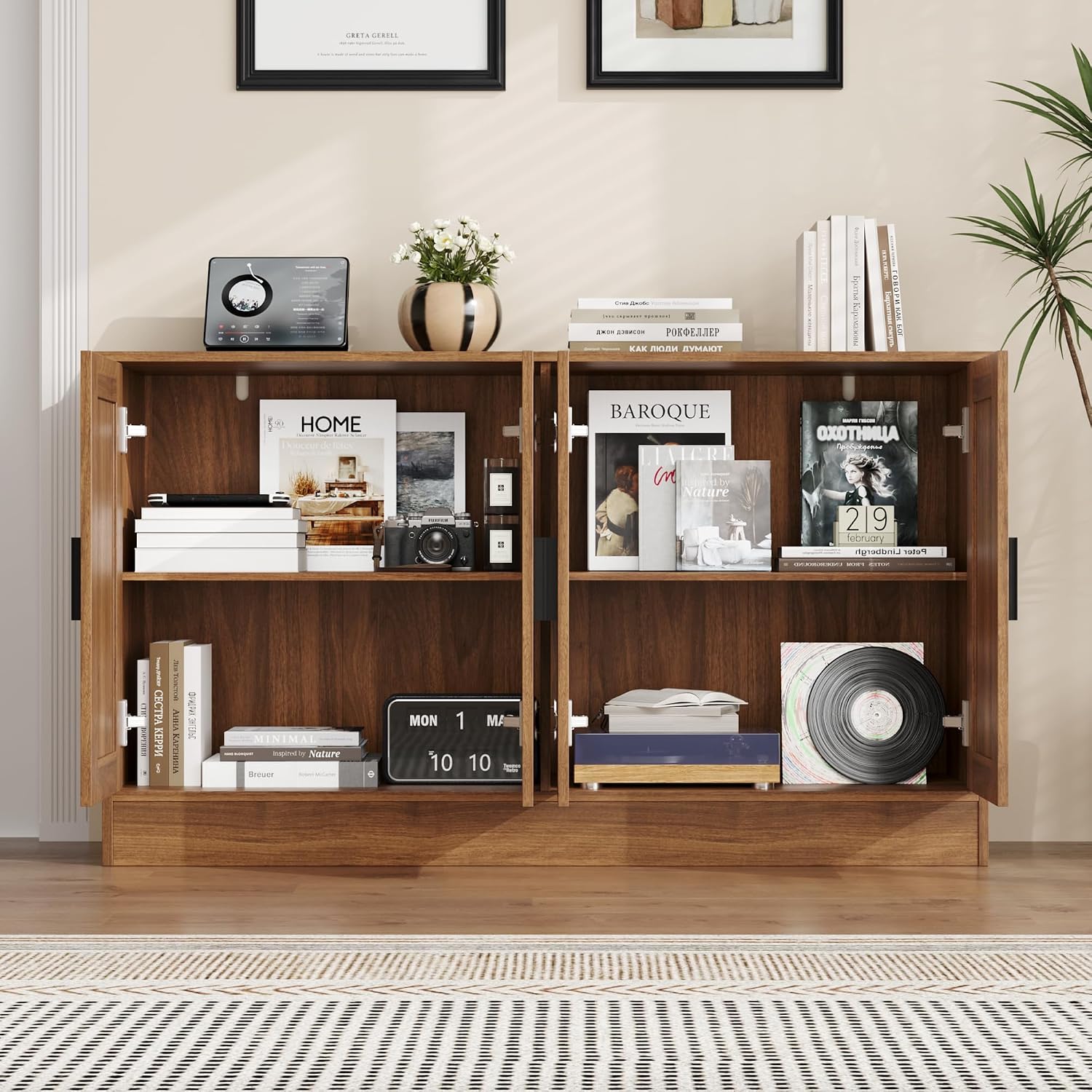 Anystyle 53" Rustic Brown Buffet Cabinet with Storage, Industrial Kitchen Sideboard with 4 Doors & Adjustable Shelves, Entryway Credenza & TV Console Table for Living Room, Dining Room
