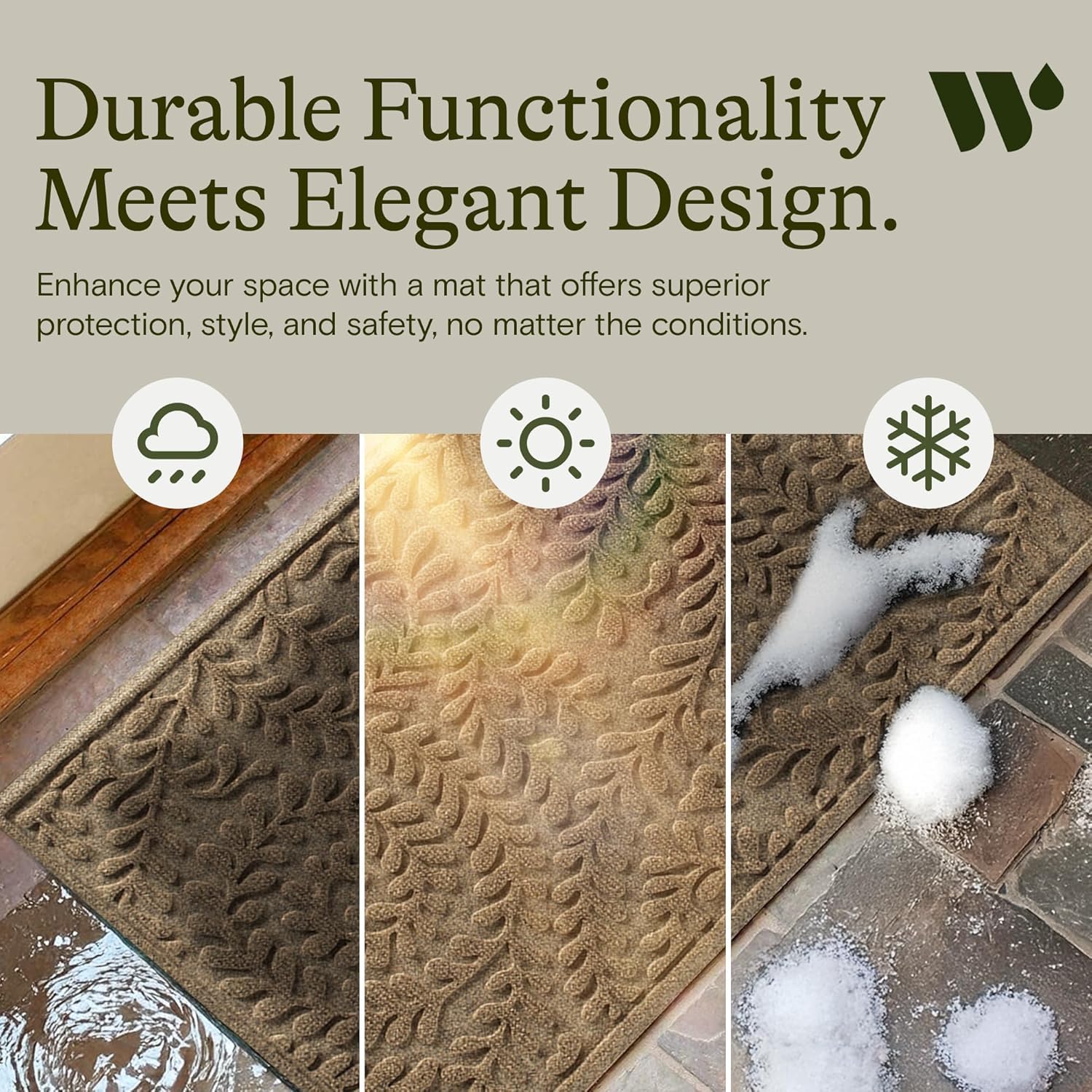 WaterHog Boxwood Front Door Mat Indoor Outdoor Entrance, Absorbent All-Weather Doormat with Non-Slip Rubber Backing, Dirt & Moisture Trapper, Low Profile & Easy Clean, Made in USA, 23"x36" Camel