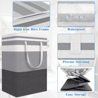 BlissTotes 3-Pack Laundry Basket, Freestanding＆Waterproof Laundry Hamper, Collapsible Tall Clothes Hamper with Easy Carry Handles for Clothes, Towels in the Family and Dorm,Gradient Grey,75L