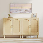 Sideboard Buffet Cabinet with Storage, Small Rattan Entryway Credenza | Modern Console Cabinet with Doors & Adjustable Shelf, Wood Buffet for Kitchen, Dining Room, Living Room, Light Oak