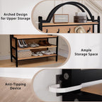 76.8" Hall Tree with Bench and Shoe Storage, 6-in-1 Entryway Coat Rack with 5 Hooks, Arched Hall Tree for Entryway, Mudroom or Foyer, Metal Frame Shoe Organizer with Open Bottom Shelf, Natural