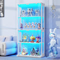 BROTTAR Rounded Display Cabinet with Glass Door, 4-Tier Curio Cabinet with Transparent Full-Display Surface, Glass Display Case with 3 Color Lights for Collectibles, Human Body Sensor, White