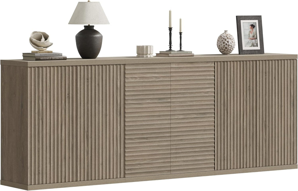 SICOTAS Buffet Cabinet with Storage Accent Sideboard Modern Credenza with Doors & Shelves Fluted Media Console Mid Century Coffee Bar Table for Living Room Kitchen Dining Room Hallway (3PCS)