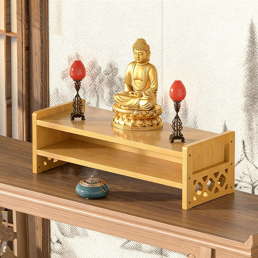 Meditation Table Altar, Small Puja, Altar Table with Storage & Drawers Prayer Shrine Desk, Pooja Mandir for Bedroom, Living Room, Church(Yellow,42 * 16.5cm/16.5 * 6.5in)