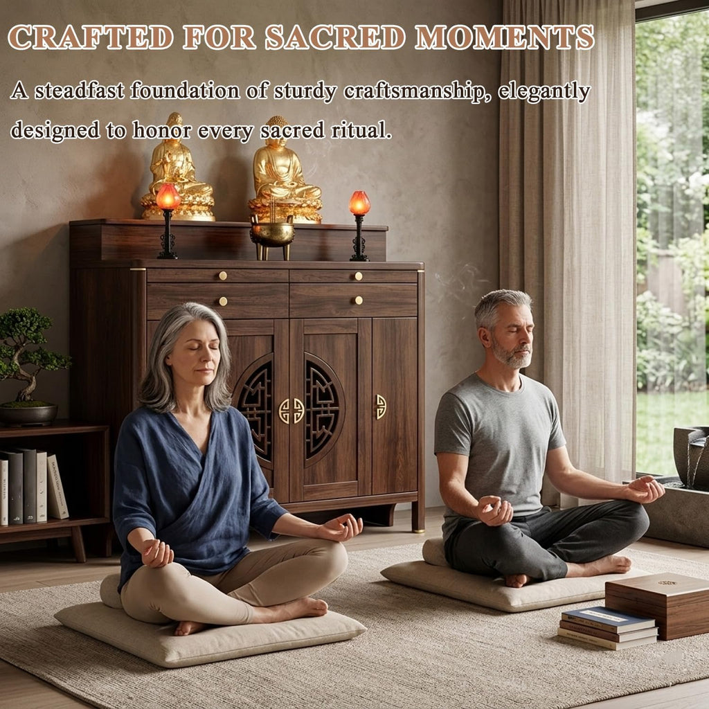 Personal Shrine Altar Table, Solid Wood Frame Buddhist Altar Cabinet, Meditation Prayer Table with Drawer (Brown, 78cm/30.7in)