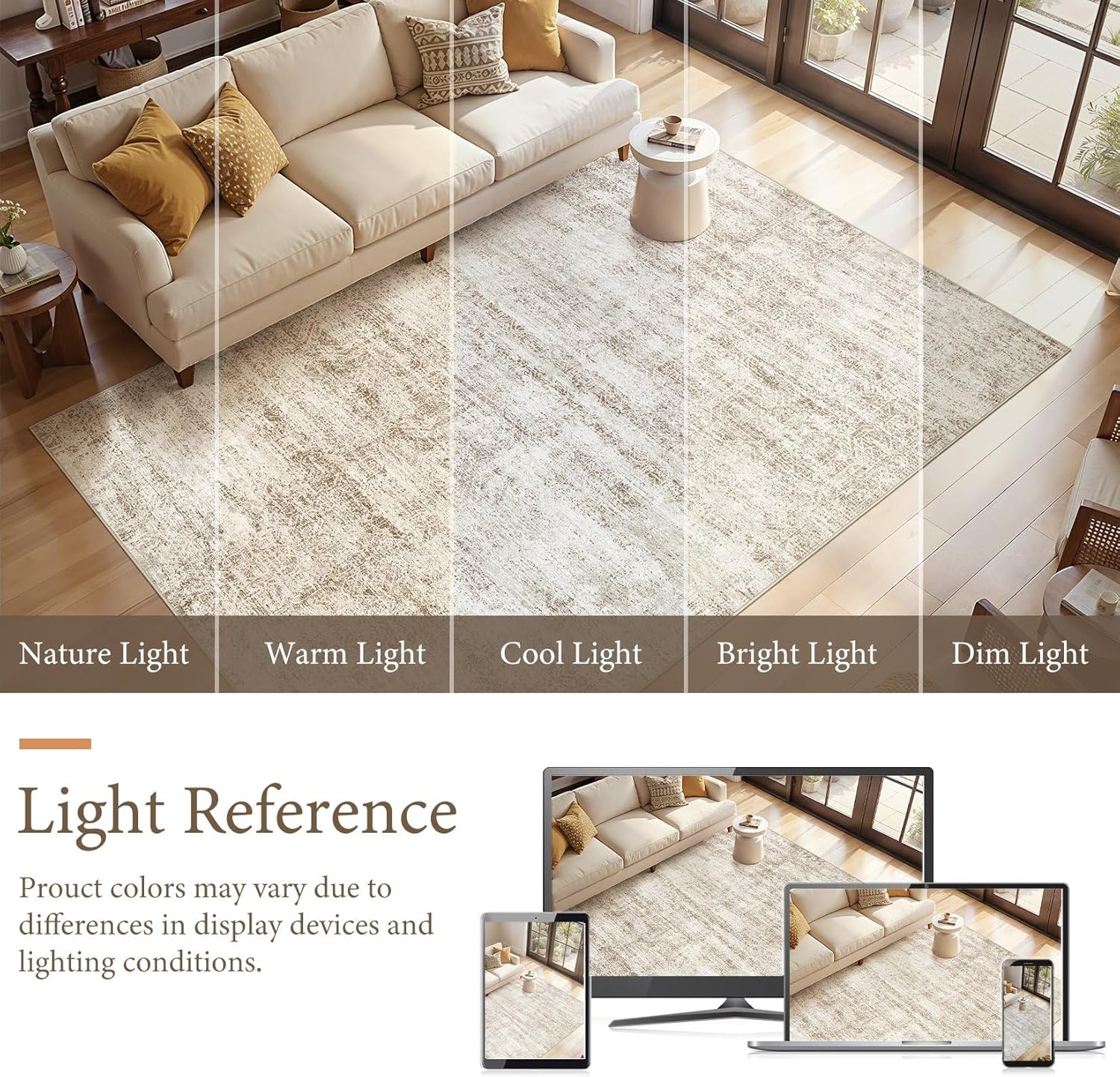 8x10 Area Rugs Living Room: Washable Non Slip Soft Abstract Beige Rugs for Bedroom Dining Deor, Low Pile Stain Resistant Indoor Carpet for Farmhouse Nursery Office Kid & Pet Friendly