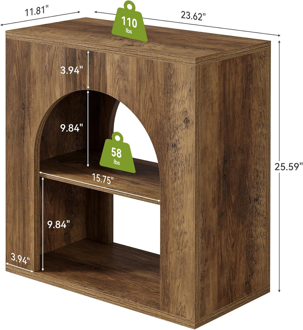 LITTLE TREE 3-Tier End Table, Small Wooden Side Table with Open Storage Shelf for Living Room, Rustic Narrow Night Stand, Bedside Table for Bedroom, Small Space, Easy Assembly