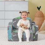 aodisman Thick Comfy Kids Chair and Couch, 2-in-1 Soft Foldable Plush Kids Sofa, Foam Seating for Reading and Play, Removable Washable Cover, Gray Dinosaur