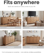 MALOL Fluted Sideboard Buffet Cabinet with Storage, 59" Wood Buffet Table with 4 Doors & Adjustable Shelves, Kitchen Dining Room Coffee Bar Cabinet, Mid Century Modern Style, Natural Wood