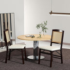 GOFLAME Folding Dining Chairs Set of 2, Linen Fabric Upholstered Kitchen Chairs with Padded Seat and Rattan Backrest, Rubber Wood Legs, Foldable Chairs for Dining Room, Living Room, Espresso