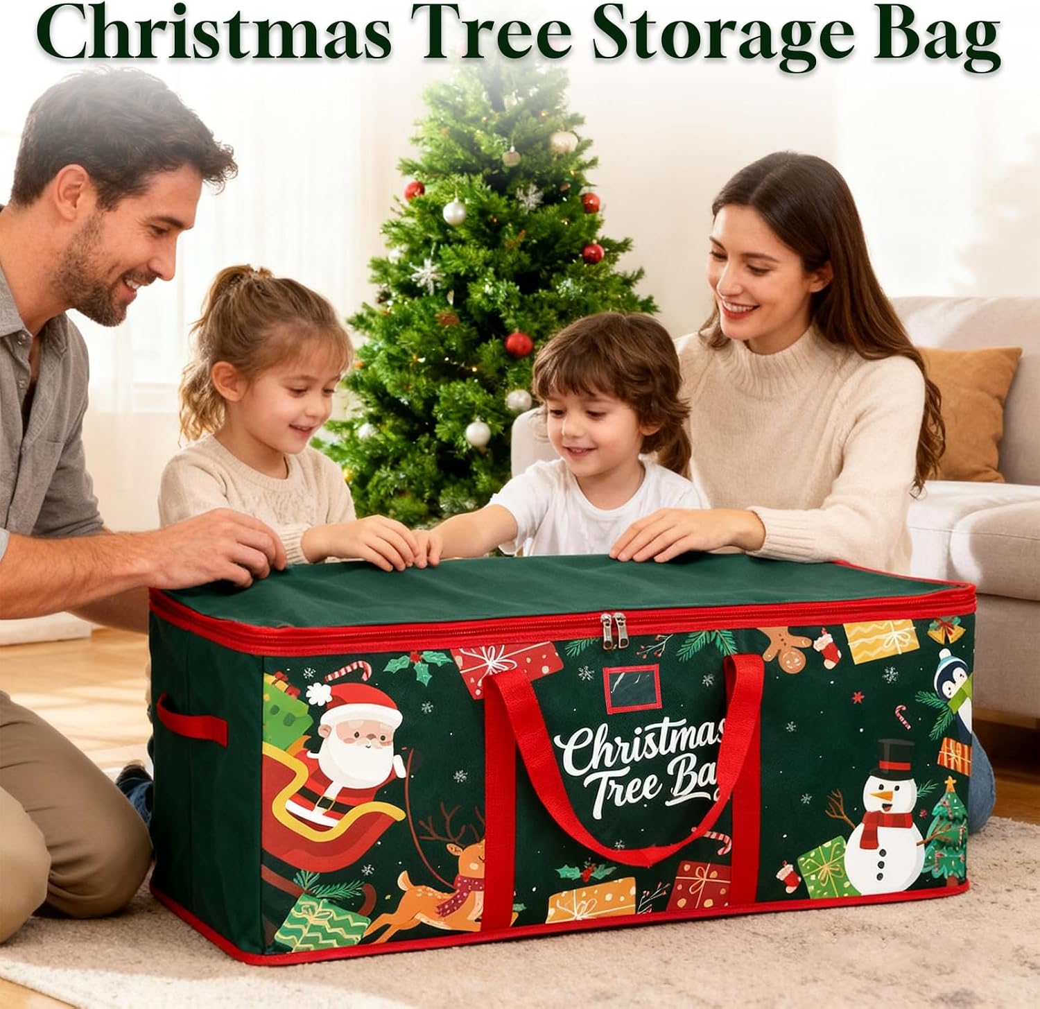 Christmas Tree Storage Bag: Oxford Fabric Tree Bag Fits up to 7.5 ft Tall Christmas Artificial Tree with Wide Opening Dual Zippers Waterproof Protects from Moisture Dust