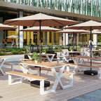 Outdoor Bench Table, Rectangular Porch Bench with Black Frame, Picnic Table Benchs Set for Garden, Lawn, Yard(White)