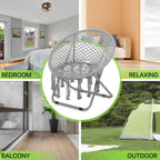 Magshion Boho Saucer Chair for Adults, Folding Chair with Tassels Cotton Rope Mesh, Cozy Moon Chair for Indoor Outdoor Home, Garden, Patio, Yard Decor and Relaxation (Grey, Set of 2)